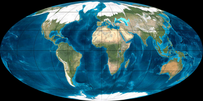 La terra nel plieistocene durante l'ultima era glaciale, courtesy Ron Blakey